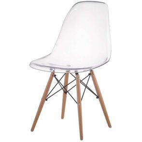 Cadeira Eames Policarbonato Incolor Base Madeira 17382