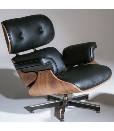 Poltrona Charles Eames Pau Ferro Couro Natural Preto 26606