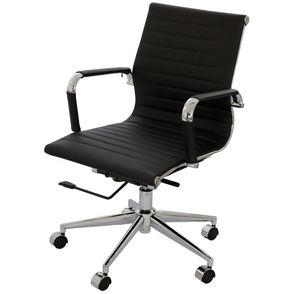 Cadeira Office Eames Baixa Courissimo Preto com Base Rodizio Cromada - 14105