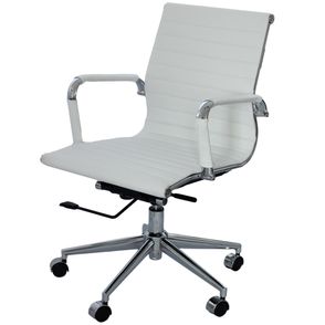 Cadeira Office Eames Baixa Courissimo Branco com Base Rodizio Cromada - 15120
