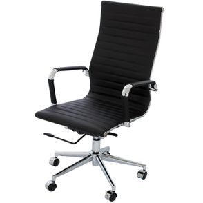 Cadeira Office Eames Alta Courissimo Preto com Base Rodizio Cromada - 14692