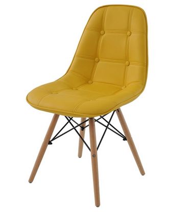Cadeira Eames Eiffel Botone Amarela Base Madeira - 27464