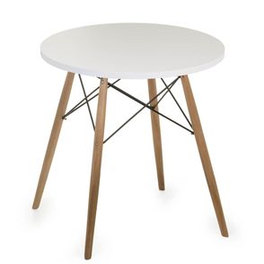 Mesa Eames 60 cm Tampo Redondo Branco Base Madeira Clara - 28579
