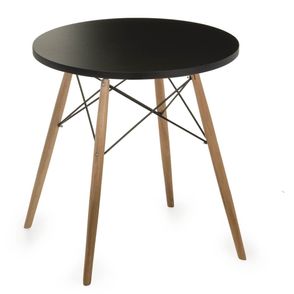 Mesa Eames 80 cm Tampo Redondo Preto Base Madeira Clara - 28586