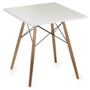 Mesa Eames 70 cm Tampo Quadrado Branco Base Madeira Clara - 28717