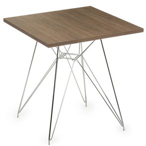 Mesa Eames 80 cm Tampo Quadrado Imbuia Base Torre Cromada - 28739