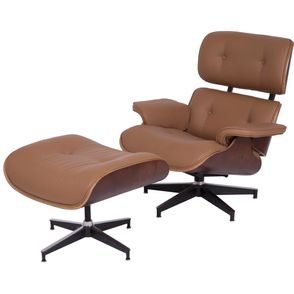 Poltrona Charles Eames c/ Puff Couro Ecolog. Caramelo- 35837