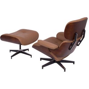 Poltrona Charles Eames c/ Puff Couro Ecolog. Caramelo- 35837