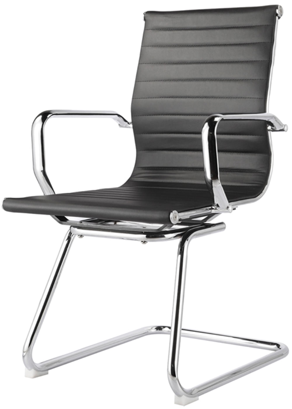Cadeira-Sevilha-Eames-Fixa-Cromada-PU-Preto