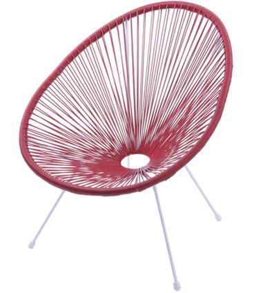 Poltrona Acapulco Cordas em PVC Vermelha Base de Aco Pintado Branco - 39557