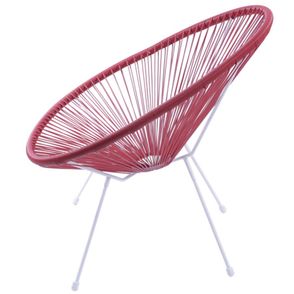 Poltrona Acapulco Cordas em PVC Vermelha Base de Aco Pintado Branco - 39557