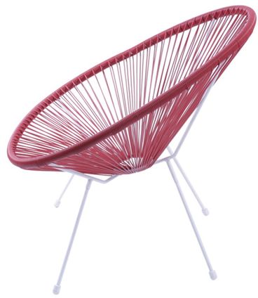 Poltrona Acapulco Cordas em PVC Vermelha Base de Aco Pintado Branco - 39557