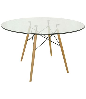 Mesa Eiffel Base Madeira Tampo de Vidro Temperado - 20520