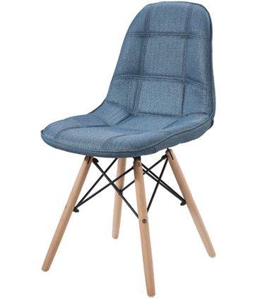 Cadeira Eames Estofada Linho Azul Base Madeira - 43056