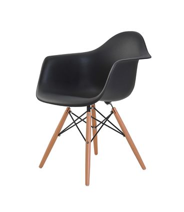 Cadeira Eames Eiffel com Braco Polipropileno cor Preto Base Madeira - 44916