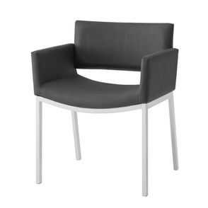 Poltrona Bino Assento Estofado Linho Preto com Base Fixa Branca - 46877