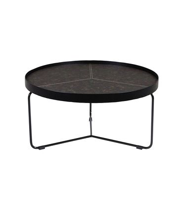 Mesa Centro Kevin Tampo Couro Castanho com Base Preto Laca 77cm - 48474