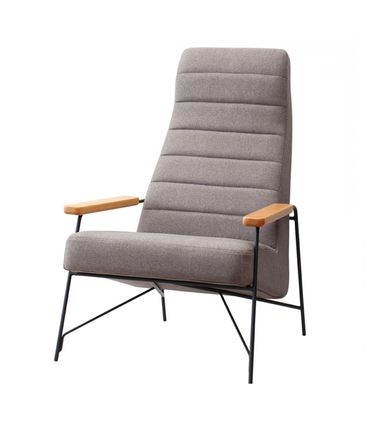 Poltrona Soho Alta Assento Barkcloth Driftwood com Base Epoxi Preta - 48484