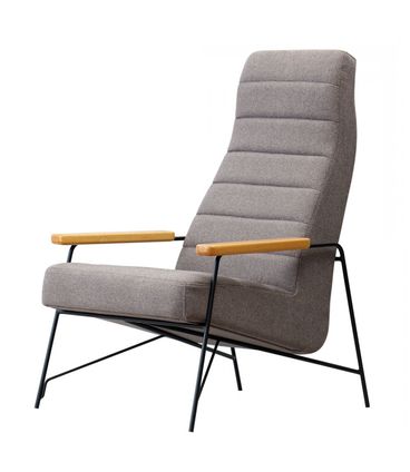 Poltrona Soho Alta Assento Barkcloth Driftwood com Base Epoxi Preta - 48484