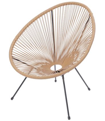 Poltrona Acapulco Cordas em Rattan Sintetico cor Natural Base Aco Preto - 49373