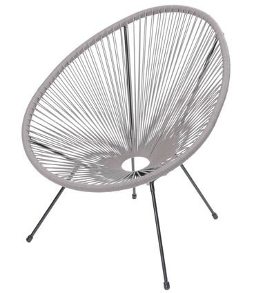 Poltrona Acapulco Cordas em Rattan Sintetico cor Cinza Base Aco Preto - 49375