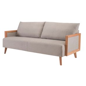 Sofa Chauve Cinza com Pes Madeira Macica Jequitiba 3 Lugares - 49495