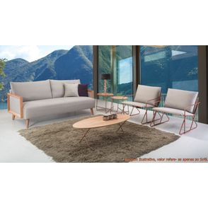 Sofa Chauve Cinza com Pes Madeira Macica Jequitiba 3 Lugares - 49495