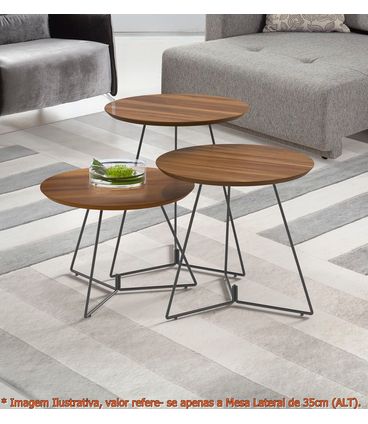 Mesa Lateral Rebord Baixa Tampo Madeira Natural Base Ouro Velho - 49501