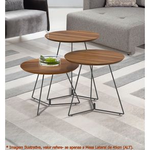 Mesa Lateral Rebord Media Tampo Madeira Natural com Base Ouro Velho 45 cm (ALT) - 49503