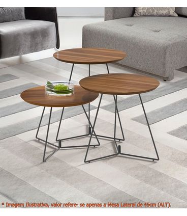 Mesa Lateral Rebord Media Tampo Madeira Natural com Base Ouro Velho 45 cm (ALT) - 49503