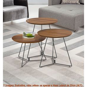 Mesa Lateral Rebord Alta Tampo Madeira Natural com Base Ouro Velho 55 cm (ALT) - 49505