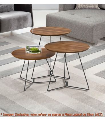 Mesa Lateral Rebord Alta Tampo Madeira Natural com Base Ouro Velho 55 cm (ALT) - 49505