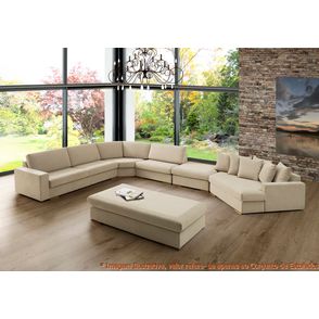 Conjunto Sofa Style Bege Pes Amendoa com Canto Chaise - 49596