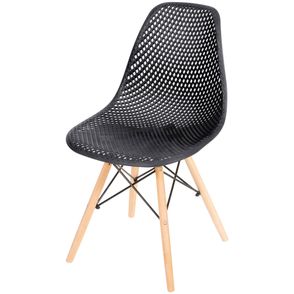 Cadeira Eames Furadinha cor Preta com Base Madeira - 50004