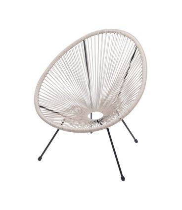 Poltrona Acapulco Cordas em PVC Cor Fendi Base Fixa Preta - 51786