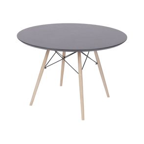 Mesa Charles Eames Completa Tampo Redondo Preto Base Madeira Clara 110cm - 51774