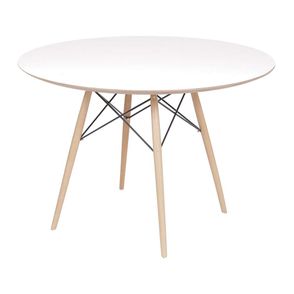 Mesa Charles Eames Completa Tampo Redondo Branco Base Madeira Clara 110cm  - 51773