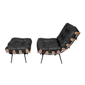 Poltrona Costela com Pufe Courissimo Preto Base de Ferro - 51913