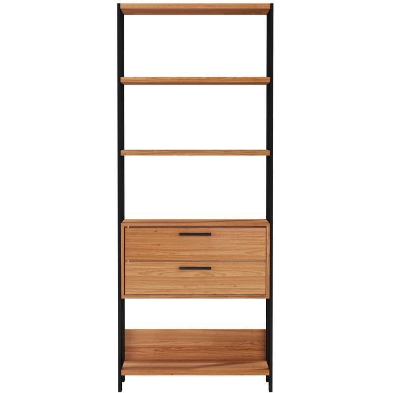 EstanteElegante1TorrecomGaveteiro74cmLARGcorFreijoFoscocomPretoFosco52810