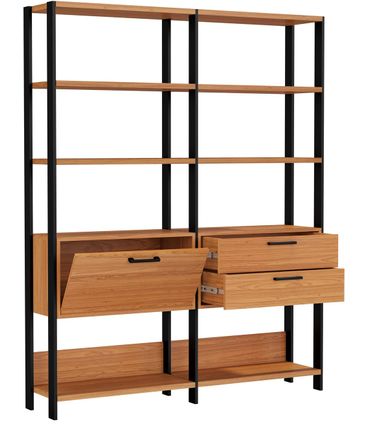 Estante Elegante 2 Torres com 1 Gaveteiro e 1 Porta 1,45 MT (LARG) cor Freijo Fosco com Preto Fosco - 52822