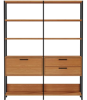 Estante Elegante 2 Torres com 1 Gaveteiro e 1 Porta 1,45 MT (LARG) cor Freijo Fosco com Preto Fosco - 52822