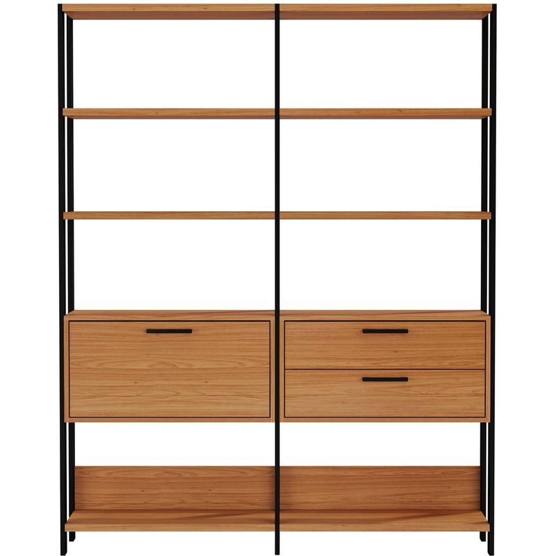 EstanteElegante2TorrecomGaveteiroePorta145MTLARGcorFreijoFoscocomPretoFosco52822