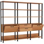 EstanteElegante3TorrecomGaveteiroePorta216MTLARGcorFreijocomPretoFosco52832