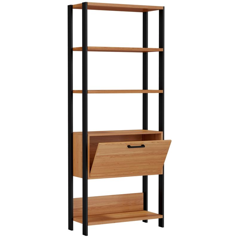 EstanteElegante1TorrecomPorta74cmLARGcorFreijocomPretoFosco52841