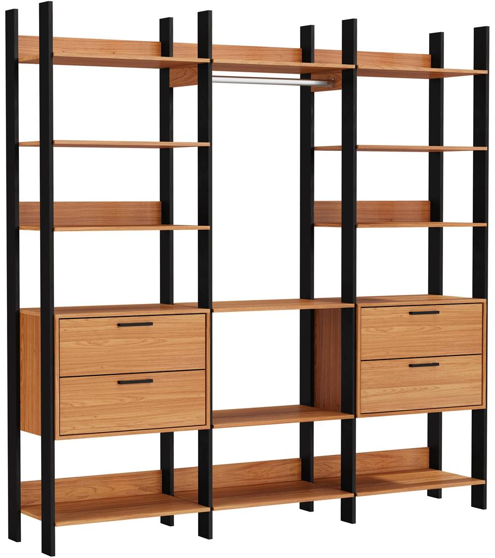 Closet-3-Torre-com-2-Gaveteiro-Olimpo-218-MT--LARG--Freijo-Fosco-com-Preto-Fosco---51875