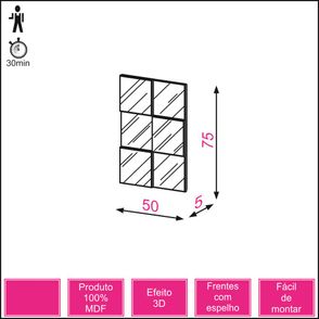 Quadro Espelho Block Mini 50cm (LARG) cor Freijo - 52876