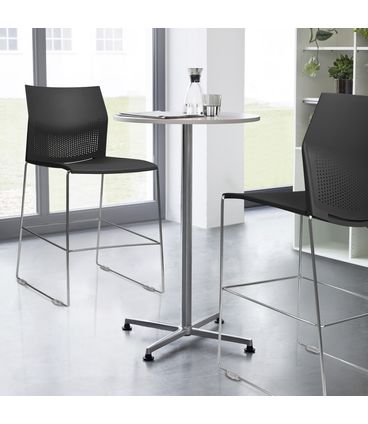 Banqueta Connect Assento Bege Base Fixa Cromada - 53735