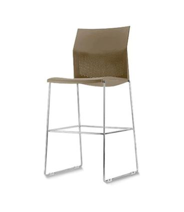 Banqueta Connect Assento Bege Base Fixa Cromada - 53735