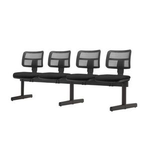 Longarina Zip Tela com 4 Lugares Assento Crepe Preto Base Metalica - 54442
