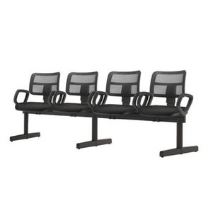 Longarina Zip Tela com Bracos 4 Lugares Assento Courino Preto Base Metalica - 54451